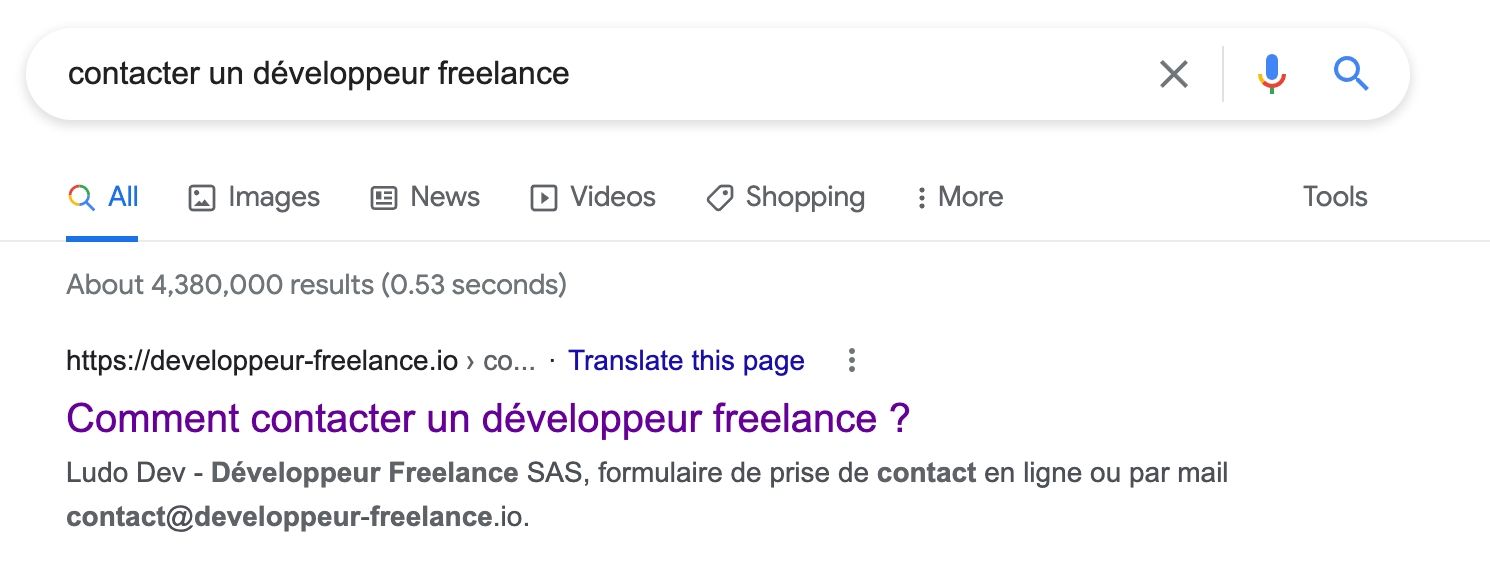 Recherche Google : Contacter un développeur Freelance