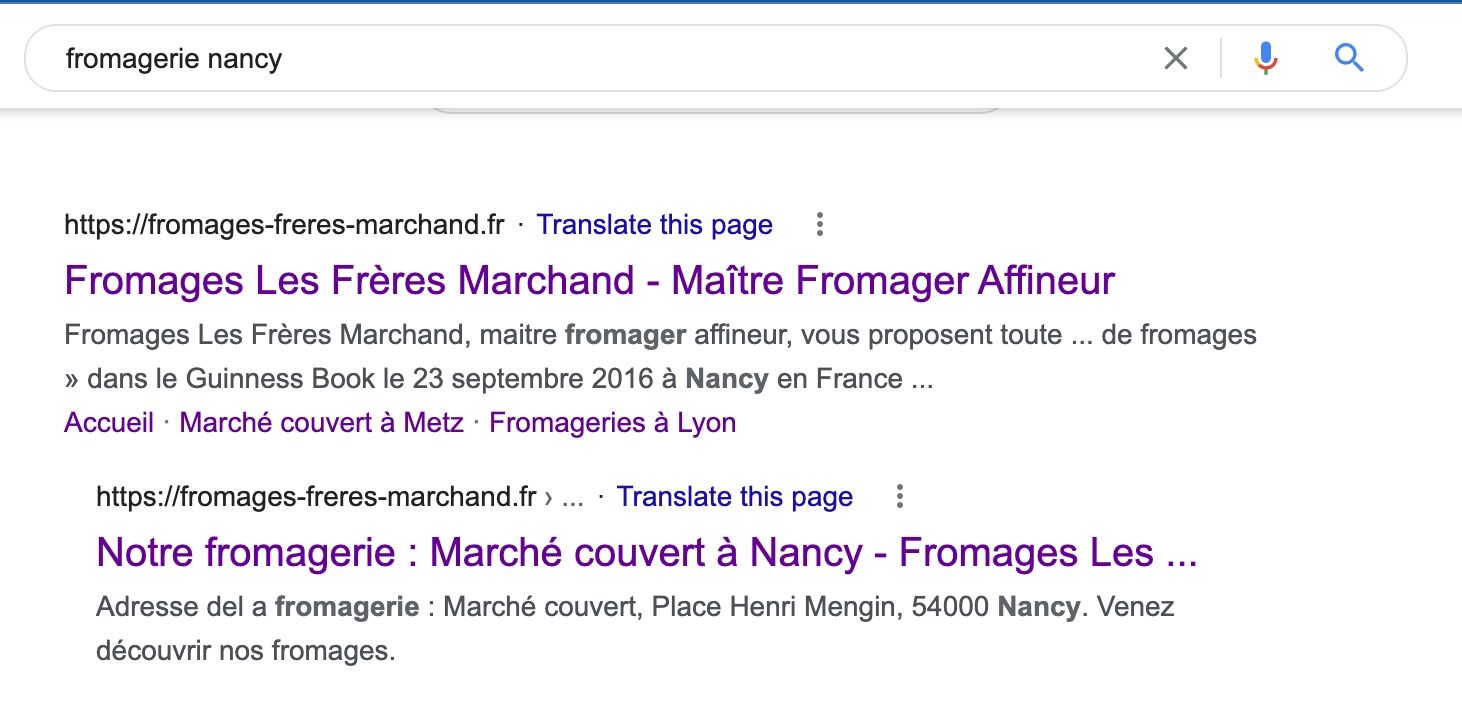 Recherche Google : Fromagerie Nancy