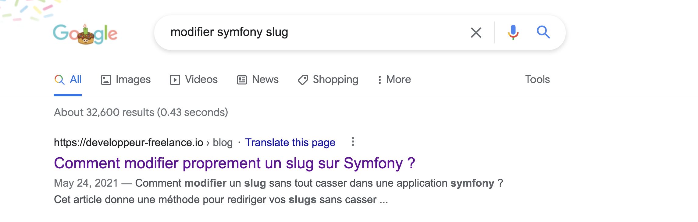 Recherche Google - Comment modifier un slug Symfony ?